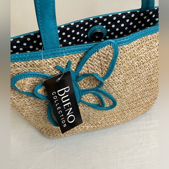 Bueno Straw bag turquoise flower, turquoise polka dots lining - Picture 6 of 7